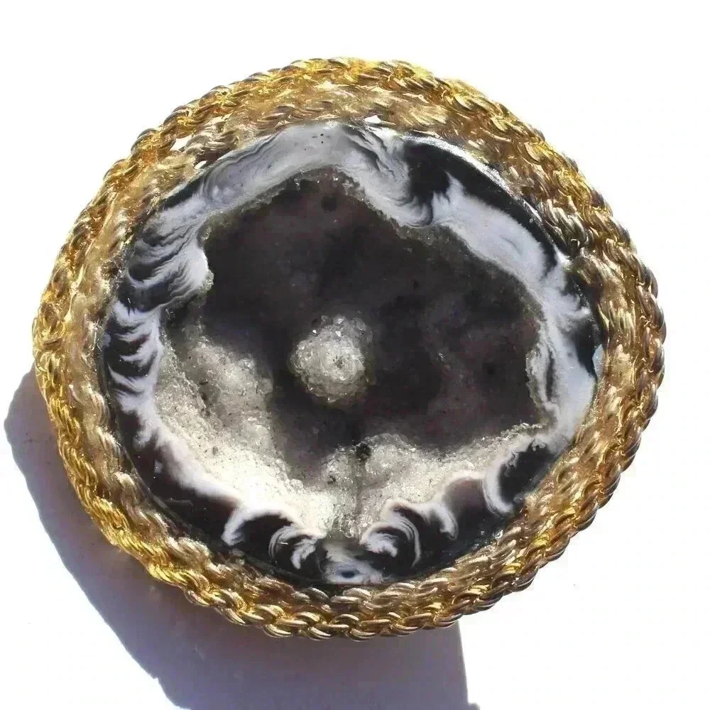 Vintage Gemstone (Agate Stone Geode Crystal) Cowboy Western Tie Clip Decor